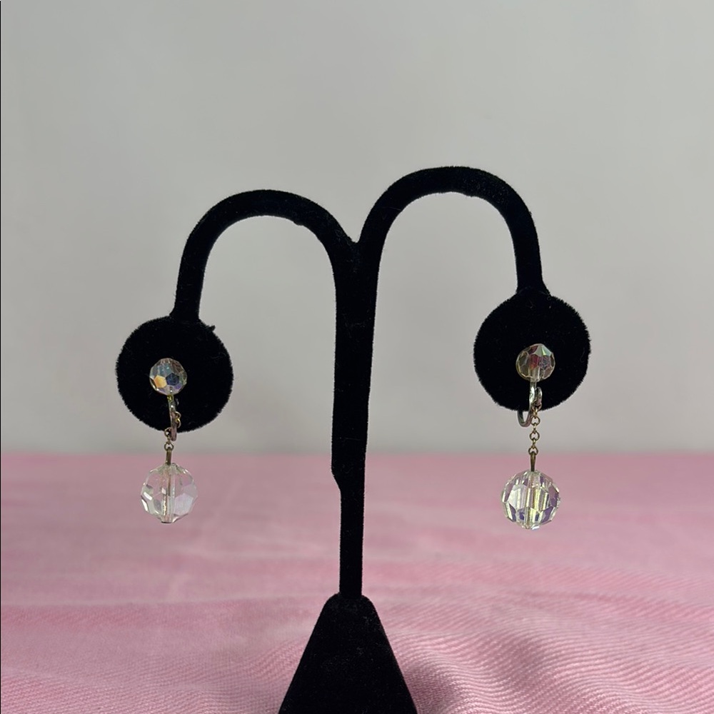 Vintage AB Dangle Clip On Earrings